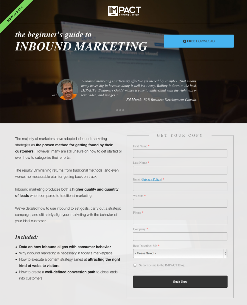 Landing page by impact