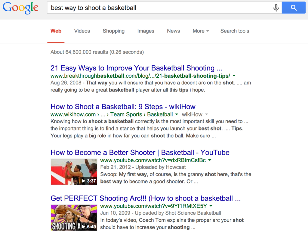 Google search on best way to shoot a basketball