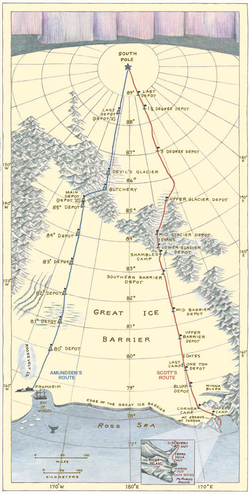 Amundsen's route had never before been taken, but it put his starting point 60 miles closer to the Pole than Scott's.
